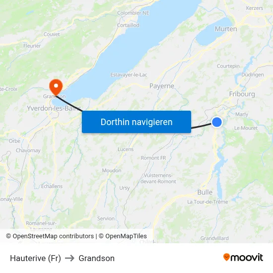 Hauterive (Fr) to Grandson map