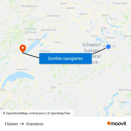 Flüelen to Grandson map