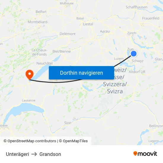Unterägeri to Grandson map