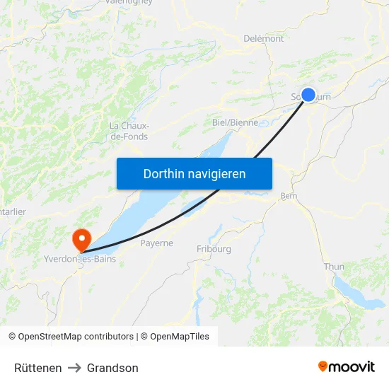 Rüttenen to Grandson map