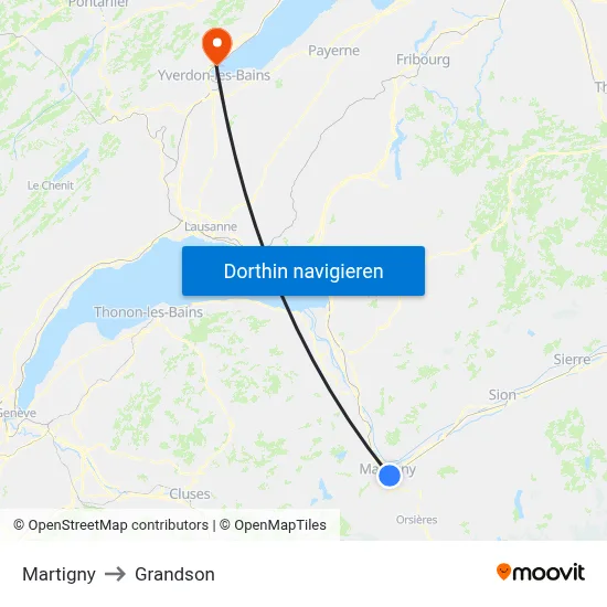 Martigny to Grandson map