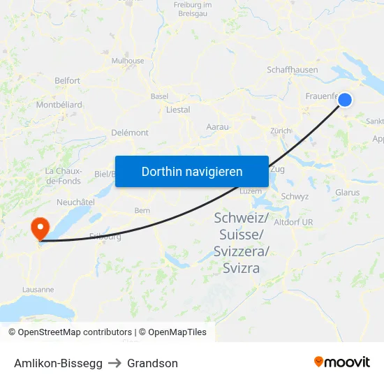 Amlikon-Bissegg to Grandson map