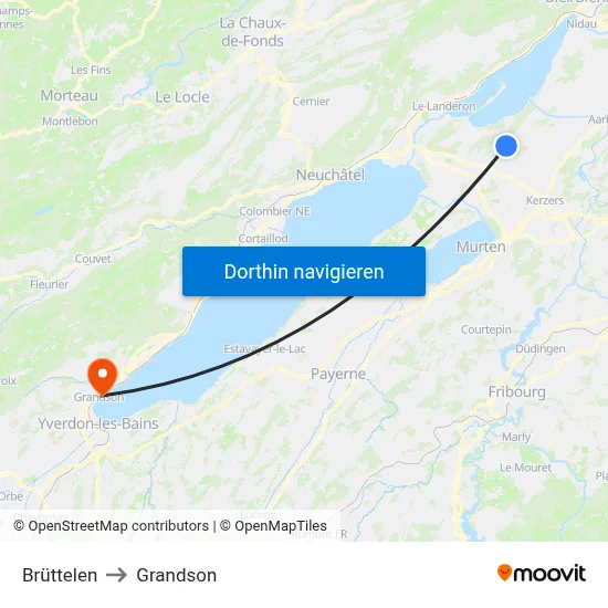 Brüttelen to Grandson map