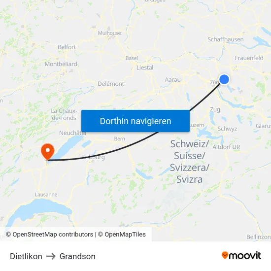 Dietlikon to Grandson map
