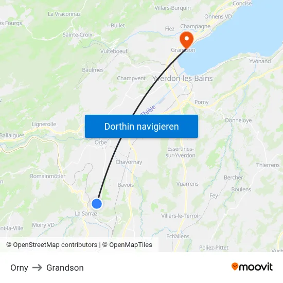 Orny to Grandson map