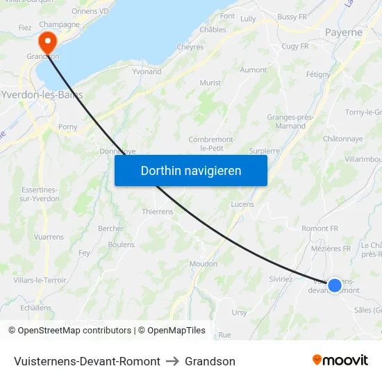 Vuisternens-Devant-Romont to Grandson map