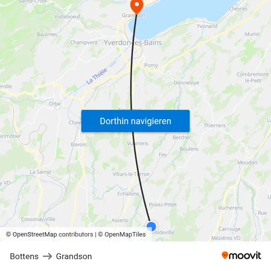 Bottens to Grandson map