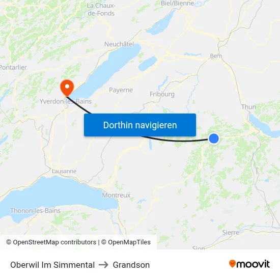 Oberwil Im Simmental to Grandson map