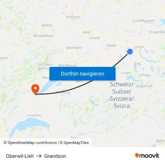 Oberwil-Lieli to Grandson map