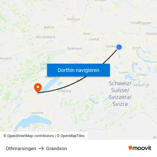 Othmarsingen to Grandson map