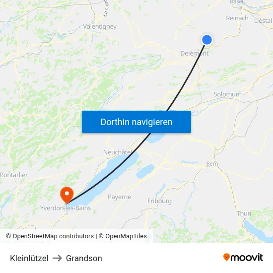 Kleinlützel to Grandson map