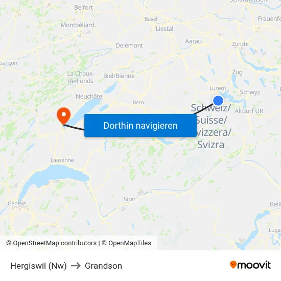 Hergiswil (Nw) to Grandson map