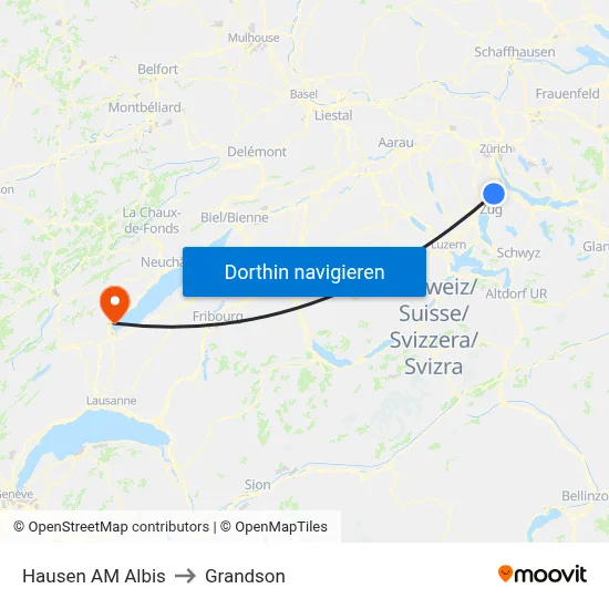 Hausen AM Albis to Grandson map