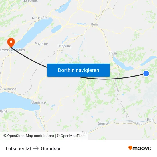 Lütschental to Grandson map