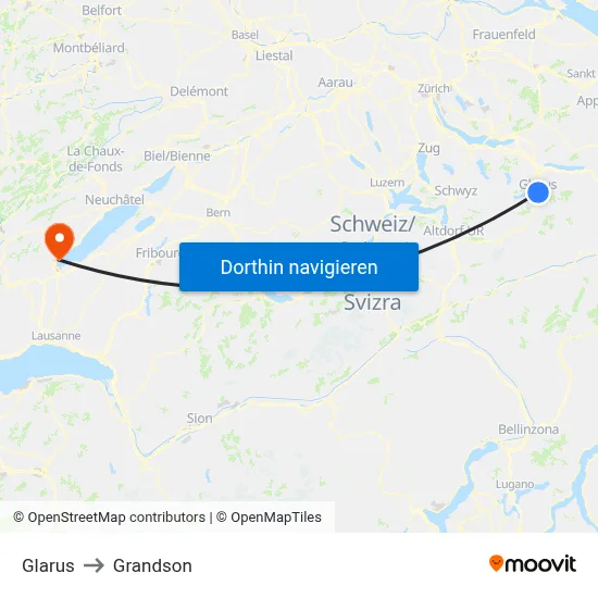 Glarus to Grandson map
