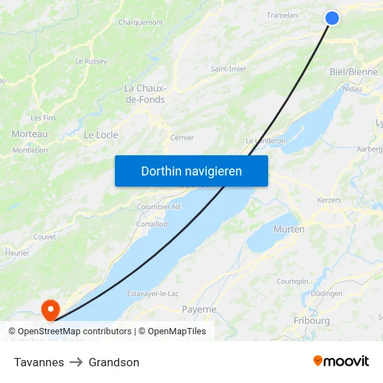 Tavannes to Grandson map