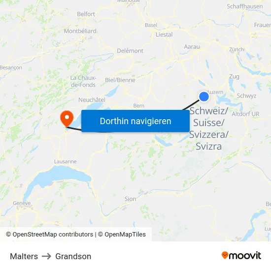 Malters to Grandson map