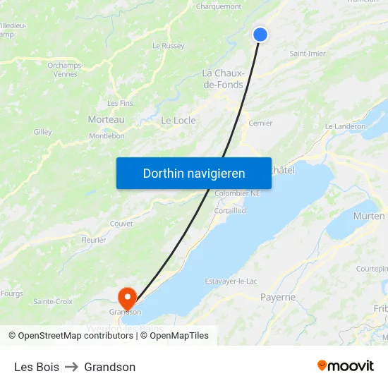 Les Bois to Grandson map