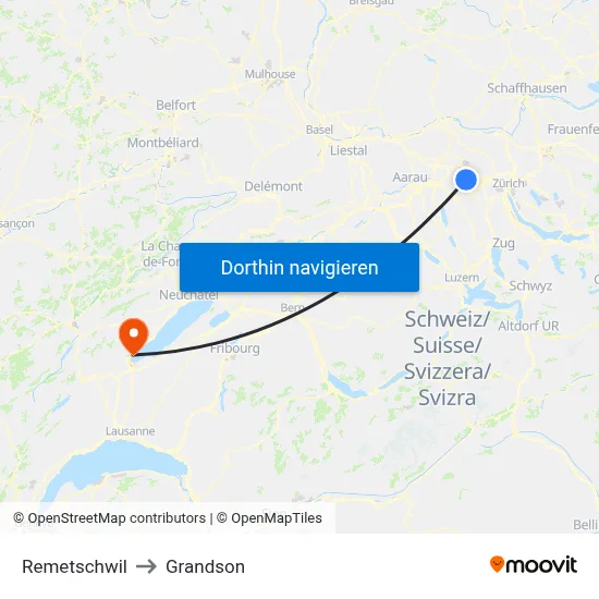Remetschwil to Grandson map