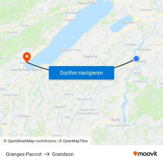 Granges-Paccot to Grandson map