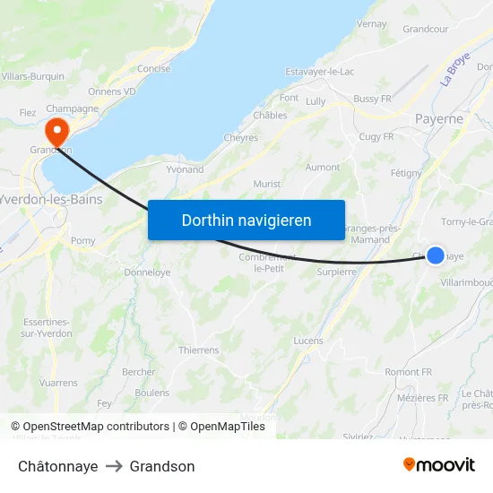 Châtonnaye to Grandson map