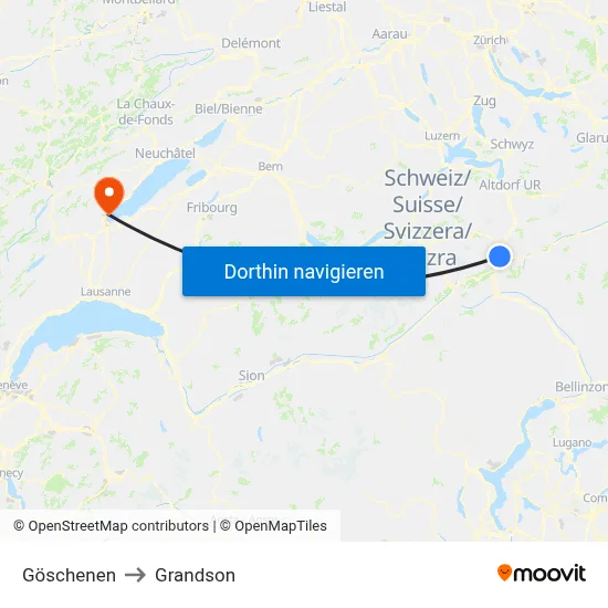 Göschenen to Grandson map