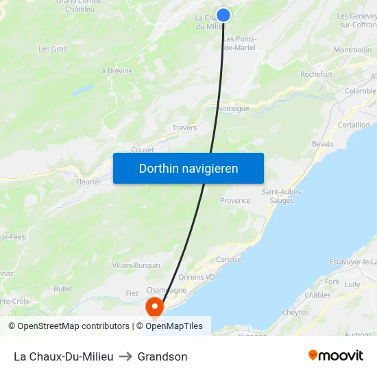 La Chaux-Du-Milieu to Grandson map