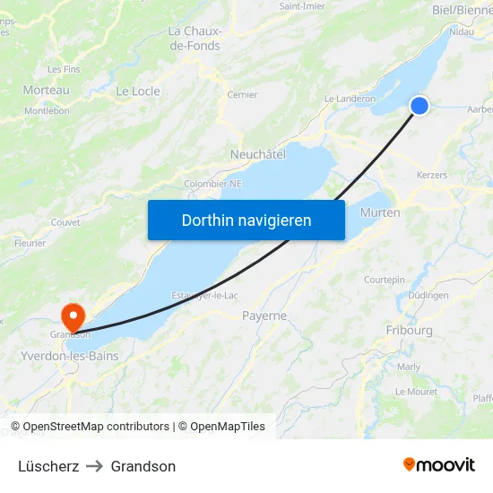 Lüscherz to Grandson map