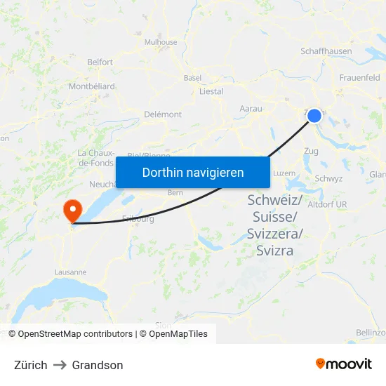 Zürich to Grandson map