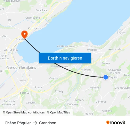 Chêne-Pâquier to Grandson map