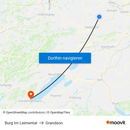 Burg Im Leimental to Grandson map