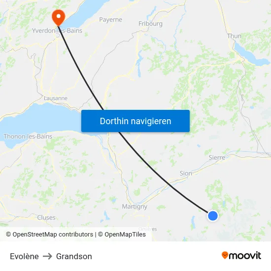 Evolène to Grandson map