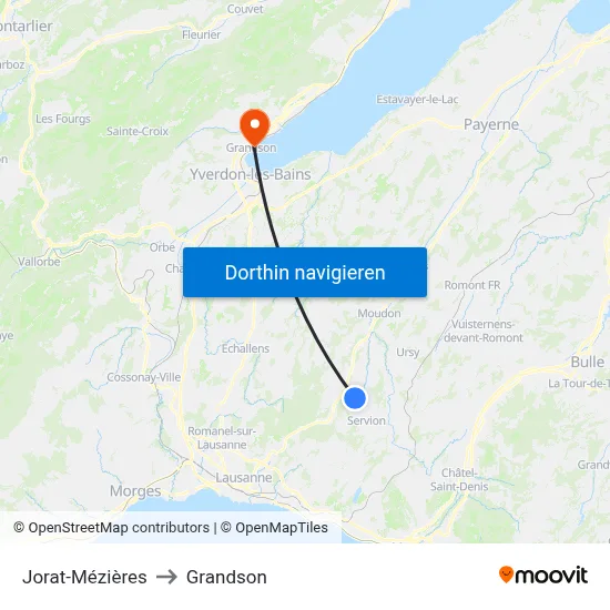 Jorat-Mézières to Grandson map