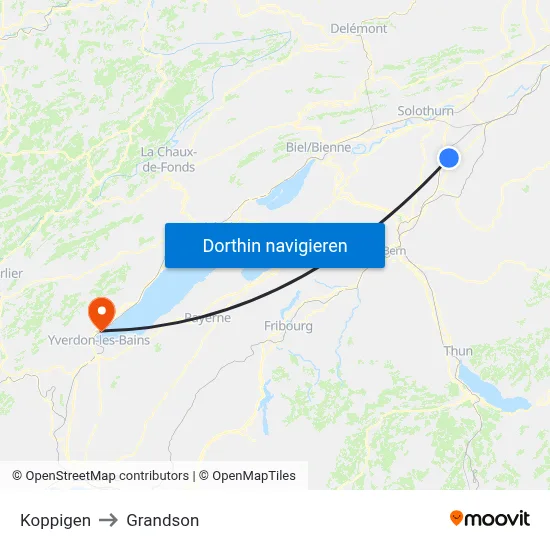 Koppigen to Grandson map
