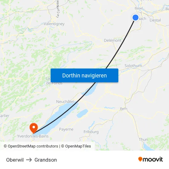 Oberwil to Grandson map