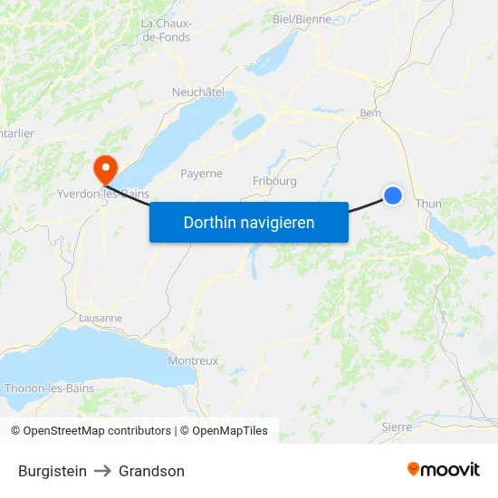 Burgistein to Grandson map