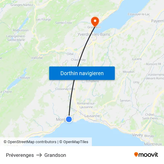 Préverenges to Grandson map
