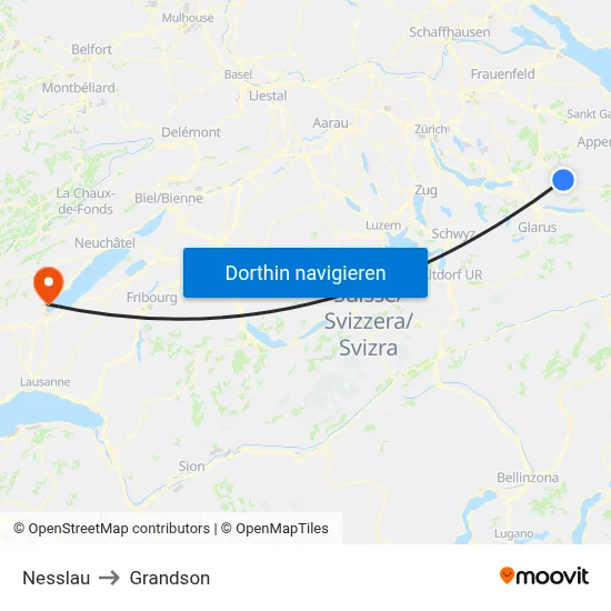 Nesslau to Grandson map