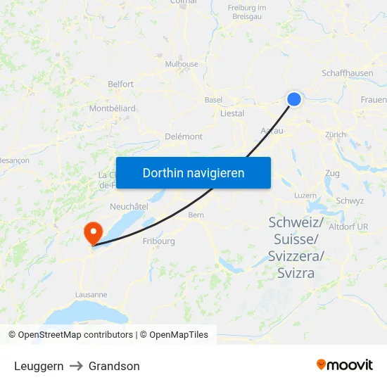 Leuggern to Grandson map