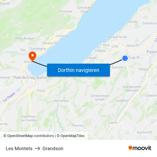 Les Montets to Grandson map