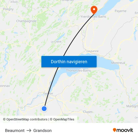 Beaumont to Grandson map