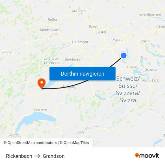 Rickenbach to Grandson map