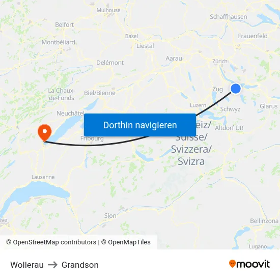 Wollerau to Grandson map
