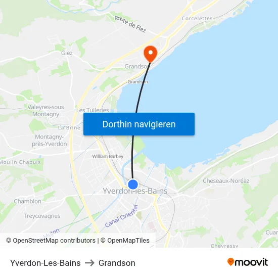 Yverdon-Les-Bains to Grandson map
