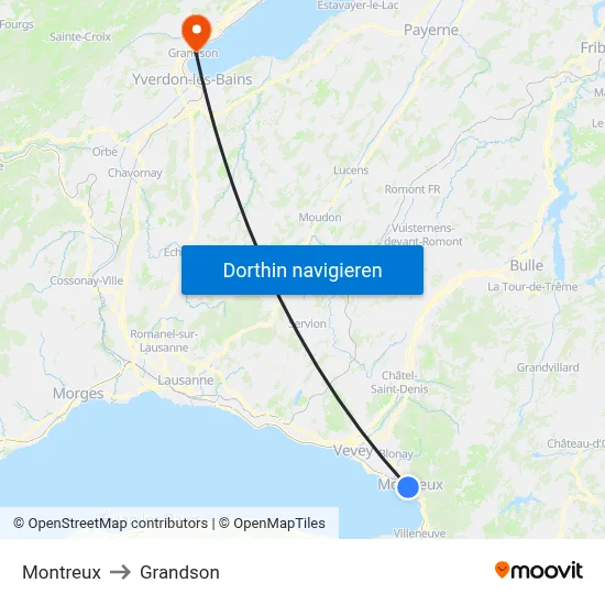 Montreux to Grandson map