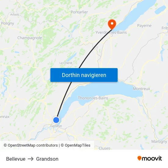Bellevue to Grandson map