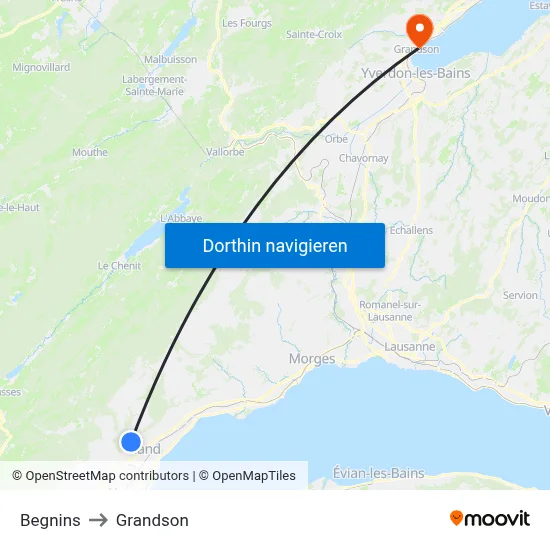 Begnins to Grandson map