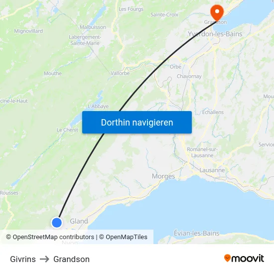 Givrins to Grandson map