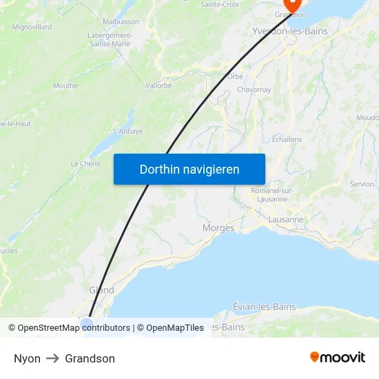 Nyon to Grandson map