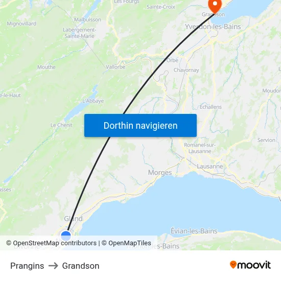 Prangins to Grandson map